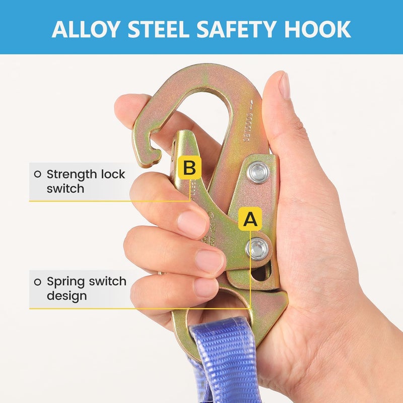 QFU Heavy Duty Fall Protection Rope for roof & tree climbing. Includes safety harness, alloy steel clips, shock-absorbing lanyard - Image 5
